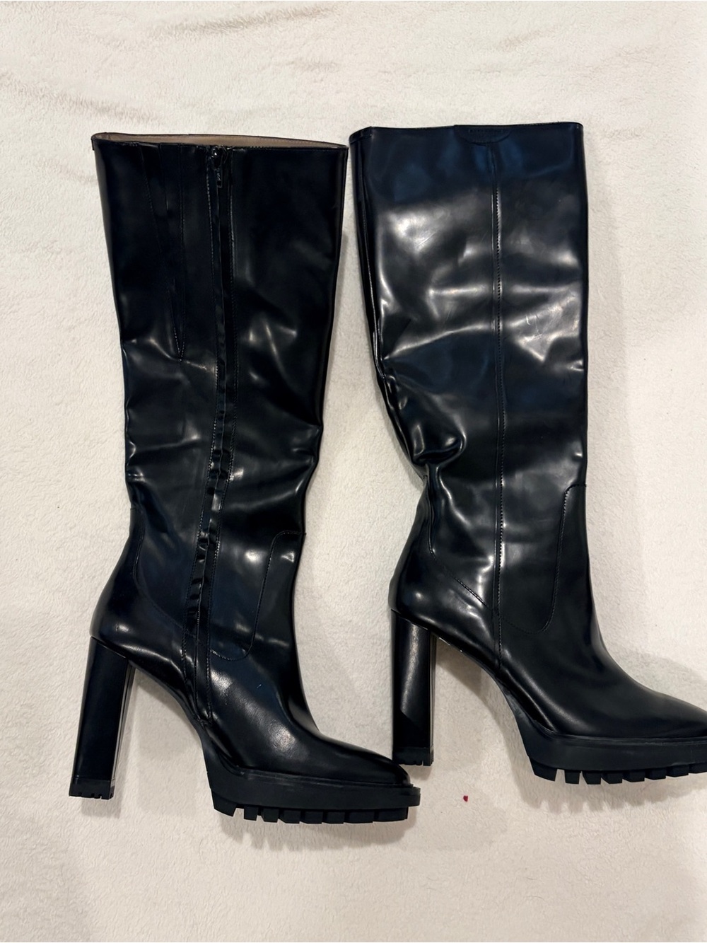 (NWOT) AllSaints Black Knee-High Block Heel Leather Boots